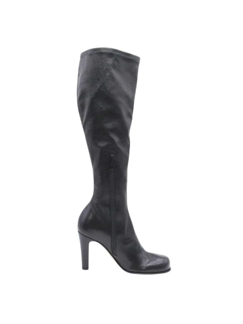 Bottega Veneta Square Toe Long Boots Stretch Leather Shoes Black